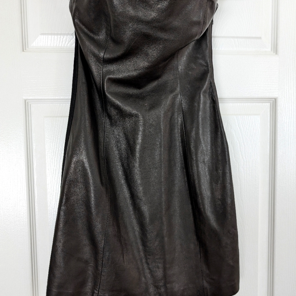 Leather front strapless mini dress by Isabel - Picture 2 of 5
